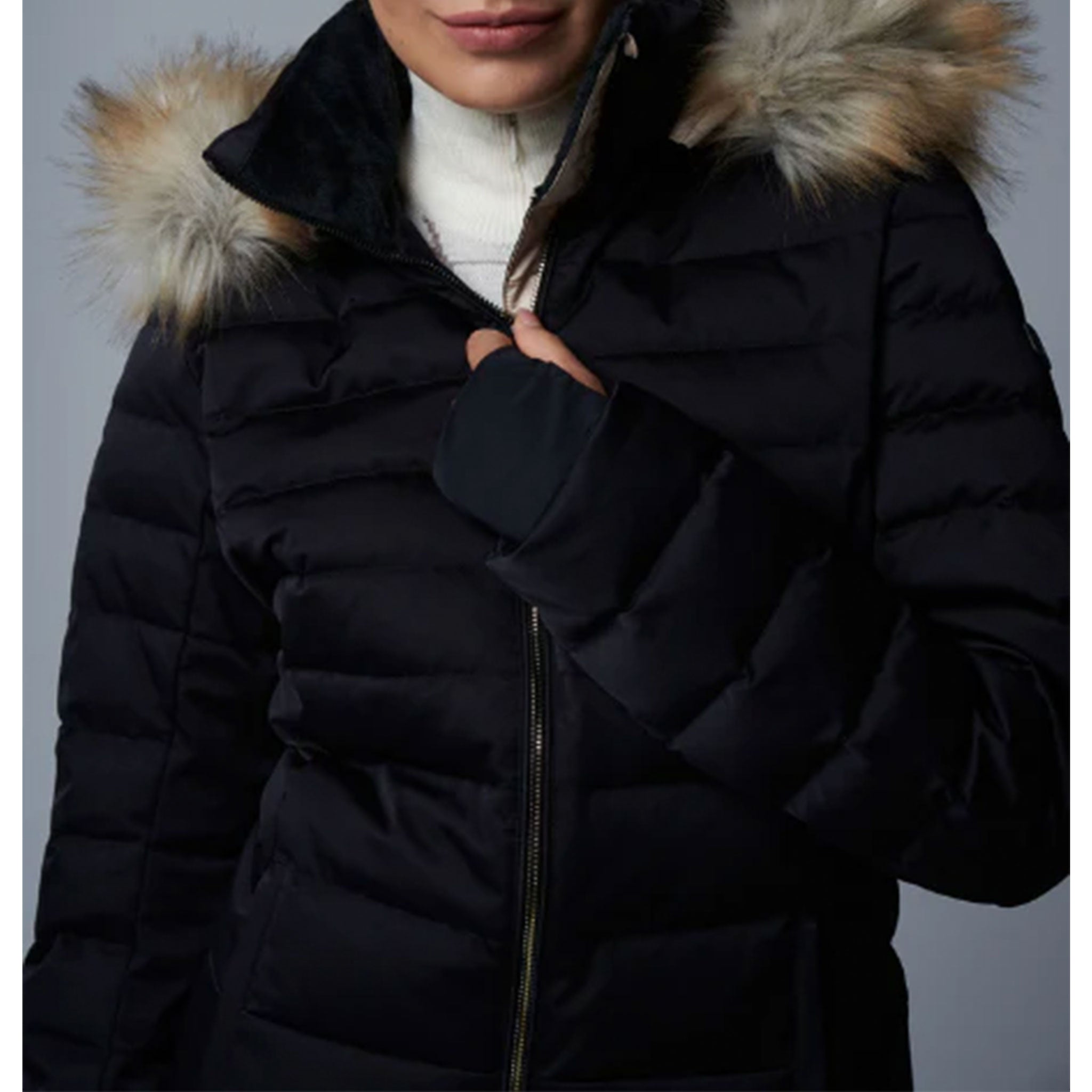 Julia Ski Jacket in Black Satin/Champagne