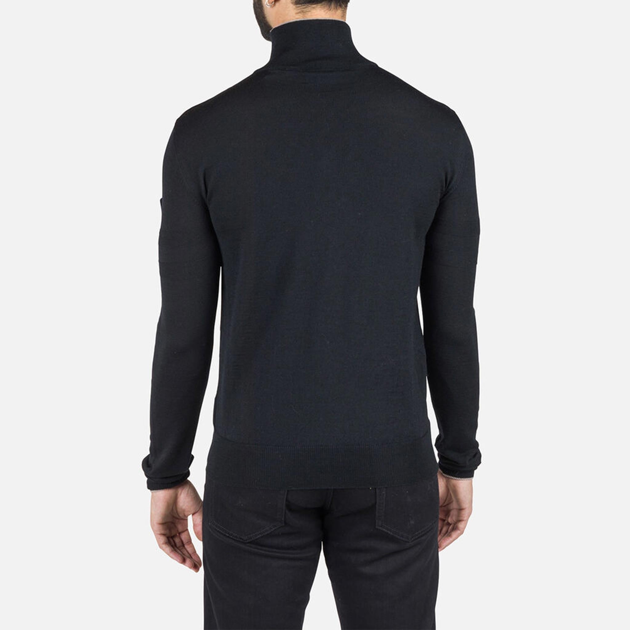 Stripe Half Zip Sweater in Black