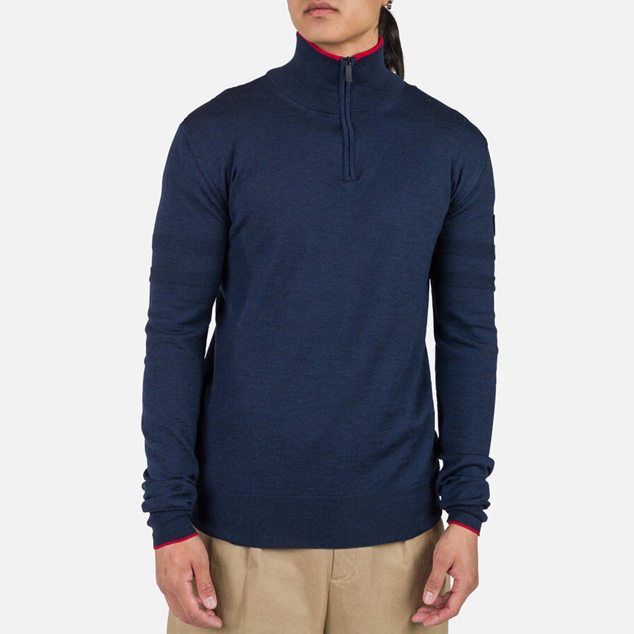 Stripe Half Zip Sweater in Dark Navy