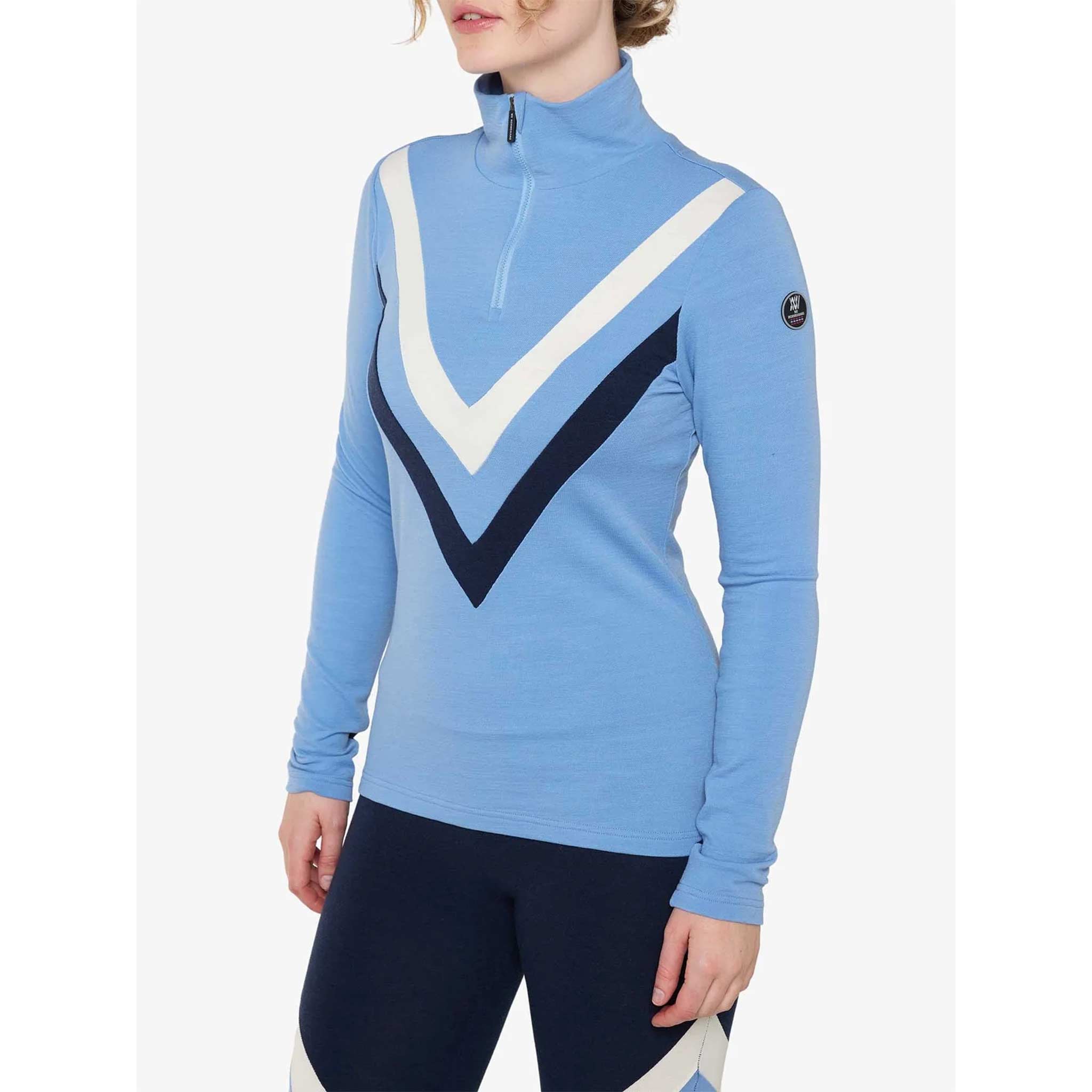 Voss Chevron Zipup Sweater in Mid Blue